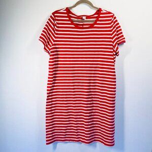 Old Navy Red & White Striped T-Shirt Dress XL Short Sleeve Stretchy Casual